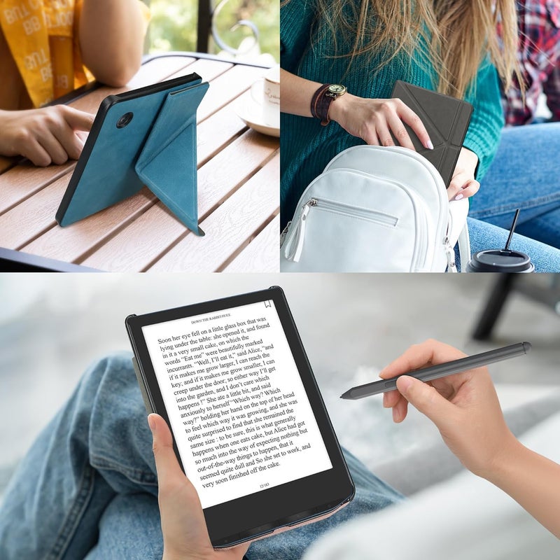 kwmobile Origami Case Compatible with Kobo Libra Colour Case - Slim PU Leather Cover with Stand - Anthracite - Image 5